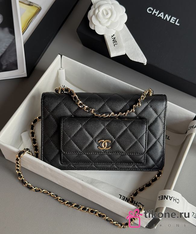 Chanel Double Pocket Wallet On Chain Caviar Black 19cm - 1