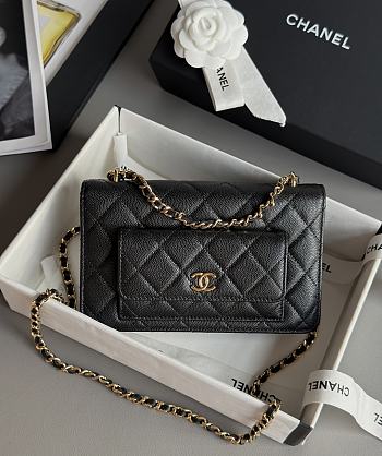 Chanel Double Pocket Wallet On Chain Caviar Black 19cm