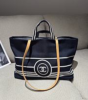 Chanel CC Shopping Tote Logo Stripes Dark Blue Brown Strap Bag - 38x29x15cm - 1