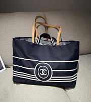 Chanel CC Shopping Tote Logo Stripes Dark Blue Brown Strap Bag - 38x29x15cm - 6
