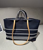 Chanel CC Shopping Tote Logo Stripes Dark Blue Brown Strap Bag - 38x29x15cm - 2