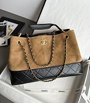 Chanel Small Tote Suede Calfskin Shiny Lambskin & Gold-Tone Metal Beige & Black - 36x24x14cm - 1
