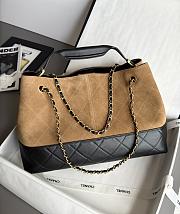 Chanel Small Tote Suede Calfskin Shiny Lambskin & Gold-Tone Metal Beige & Black - 36x24x14cm - 4