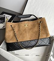 Chanel Small Tote Suede Calfskin Shiny Lambskin & Gold-Tone Metal Beige & Black - 36x24x14cm - 2