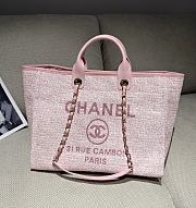 Chanel Deauville Shopping Bag Canvas & Gold Tone Metal Pink - 39x24x17cm - 1
