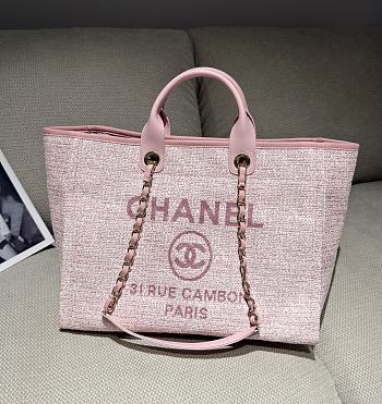 Chanel Deauville Shopping Bag Canvas & Gold Tone Metal Pink - 39x24x17cm