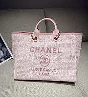 Chanel Deauville Shopping Bag Canvas & Gold Tone Metal Pink - 39x24x17cm - 2