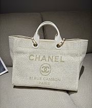 Chanel Deauville Shopping Bag Canvas & Gold Tone Metal Beige - 39x24x17cm - 5