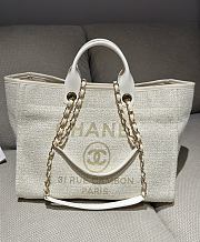 Chanel Deauville Shopping Bag Canvas & Gold Tone Metal Beige - 39x24x17cm - 4
