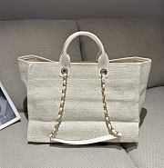 Chanel Deauville Shopping Bag Canvas & Gold Tone Metal Beige - 39x24x17cm - 3