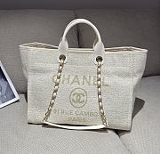 Chanel Deauville Shopping Bag Canvas & Gold Tone Metal Beige - 39x24x17cm - 2