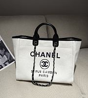 Chanel Deauville Shopping Bag Canvas & Gold Tone Metal White Black - 39x24x17cm - 1