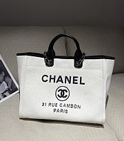 Chanel Deauville Shopping Bag Canvas & Gold Tone Metal White Black - 39x24x17cm - 4