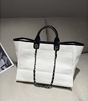 Chanel Deauville Shopping Bag Canvas & Gold Tone Metal White Black - 39x24x17cm - 2