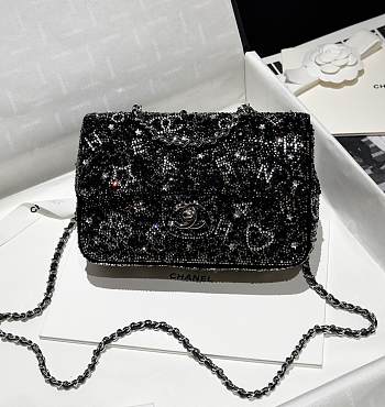 Chanel Flap Bag Sequins & Silver Tone Metal Black - 20x10x7cm