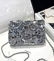 Chanel Flap Bag Sequins & Silver Tone Metal Silvery - 20x10x7cm - 1