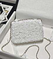 Chanel Flap Bag Quilted Sequins & Gold Tone Metal White - 20x10x7cm - 4