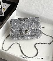 Chanel Flap Bag Quilted Sequins & Silver Tone Metal Silver - 20x10x7cm - 2