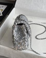 Chanel Flap Bag Quilted Sequins & Silver Tone Metal Silver - 20x10x7cm - 3