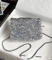 Chanel Flap Bag Quilted Sequins & Silver Tone Metal Silver - 20x10x7cm - 4