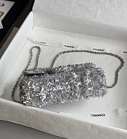 Chanel Flap Bag Quilted Sequins & Silver Tone Metal Silver - 20x10x7cm - 5