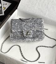 Chanel Flap Bag Quilted Sequins & Silver Tone Metal Silver - 20x10x7cm - 1