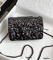 Chanel Flap Bag Quilted Sequins & Silver Tone Metal Black - 20x10x7cm - 1