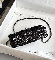 Chanel Flap Bag Quilted Sequins & Silver Tone Metal Black - 20x10x7cm - 6