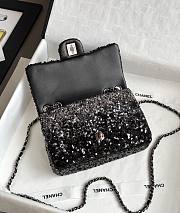 Chanel Flap Bag Quilted Sequins & Silver Tone Metal Black - 20x10x7cm - 5