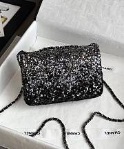 Chanel Flap Bag Quilted Sequins & Silver Tone Metal Black - 20x10x7cm - 4