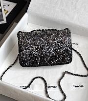 Chanel Flap Bag Quilted Sequins & Silver Tone Metal Black - 20x10x7cm - 3