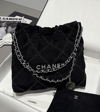 Chanel 22 Small Handbag Suede Calfskin Studs & Silver Tone Metal Black - 37x35x7cm