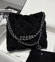 Chanel 22 Small Handbag Suede Calfskin Studs & Silver Tone Metal Black - 37x35x7cm - 4