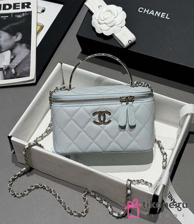 Chanel Vanity Coco Crush Top Handle Caviar Light Gold Light Blue - 17x9.5x8cm - 1