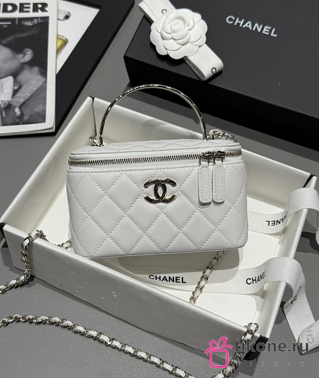 Chanel Vanity Coco Crush Top Handle Caviar Light Gold White - 17x9.5x8cm - 1