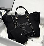 Chanel Deauville Shopping Bag Canvas & Gold Tone Metal Black - 39x24x17cm - 3