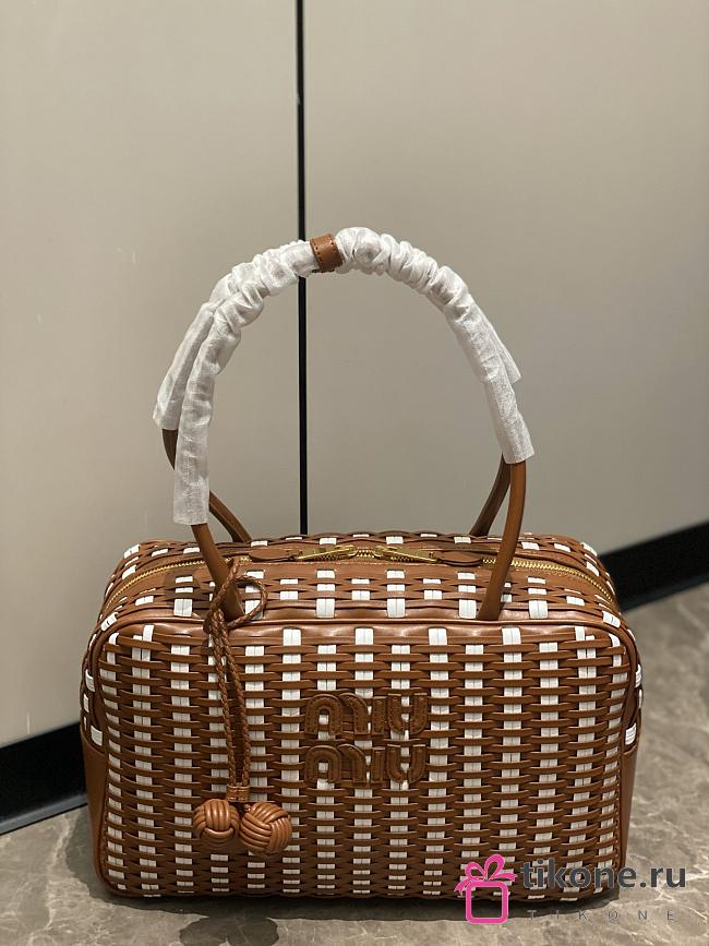 Miumiu Beau Leather Bag Cognac/White 5BB172 - 30x17x8.5cm - 1