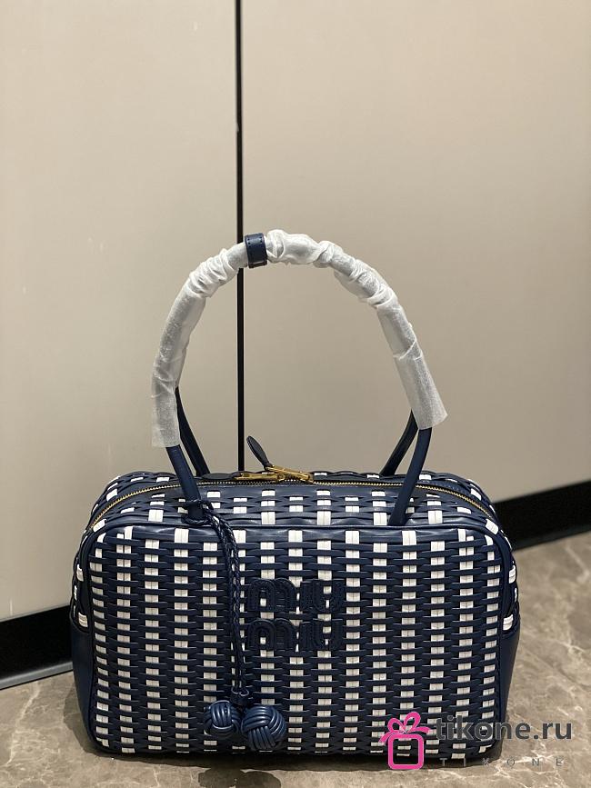 Miumiu Beau Leather Bag Bright Blue/White 5BB172 - 30x17x8.5cm - 1