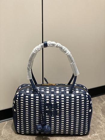 Miumiu Beau Leather Bag Bright Blue/White 5BB172 - 30x17x8.5cm