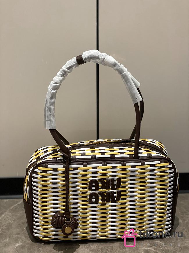 Miumiu Beau Leather Bag Maple/Sunny Yellow/Chalk White 5BB172 - 30x17x8.5cm - 1