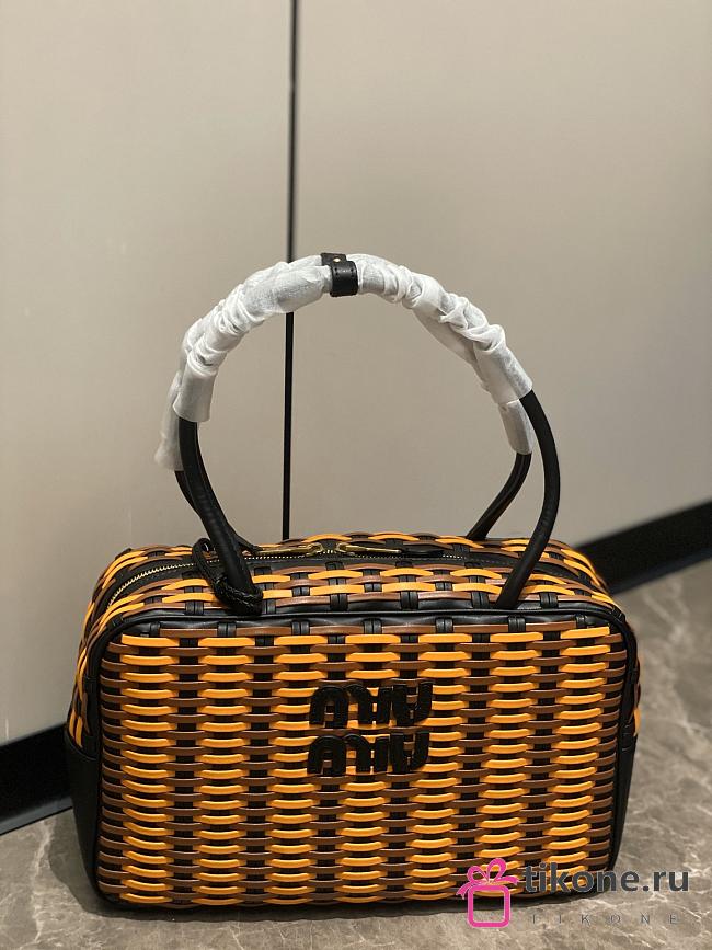 Miumiu Beau Leather Bag Black/Cognac/Ochre 5BB172 - 30x17x8.5cm - 1