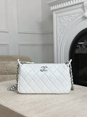 Chanel Pouch Shiny Grained Calfskin Strass & Silver Tone Metal White - 23x12x8cm - 1