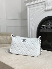 Chanel Pouch Shiny Grained Calfskin Strass & Silver Tone Metal White - 23x12x8cm - 5