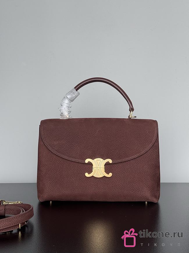 Celine Medium Nino Bag In Grained Nubuck Calfskin Chestnut - 25x17.5x10cm - 1