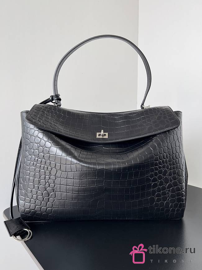 Balenciaga Rodeo Large Handbag in Crocodile Embossed Black Silver Hardware - 40x30x13cm - 1