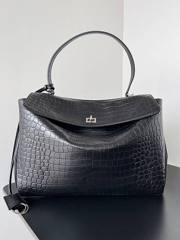 Balenciaga Rodeo Large Handbag in Crocodile Embossed Black Silver Hardware - 40x30x13cm