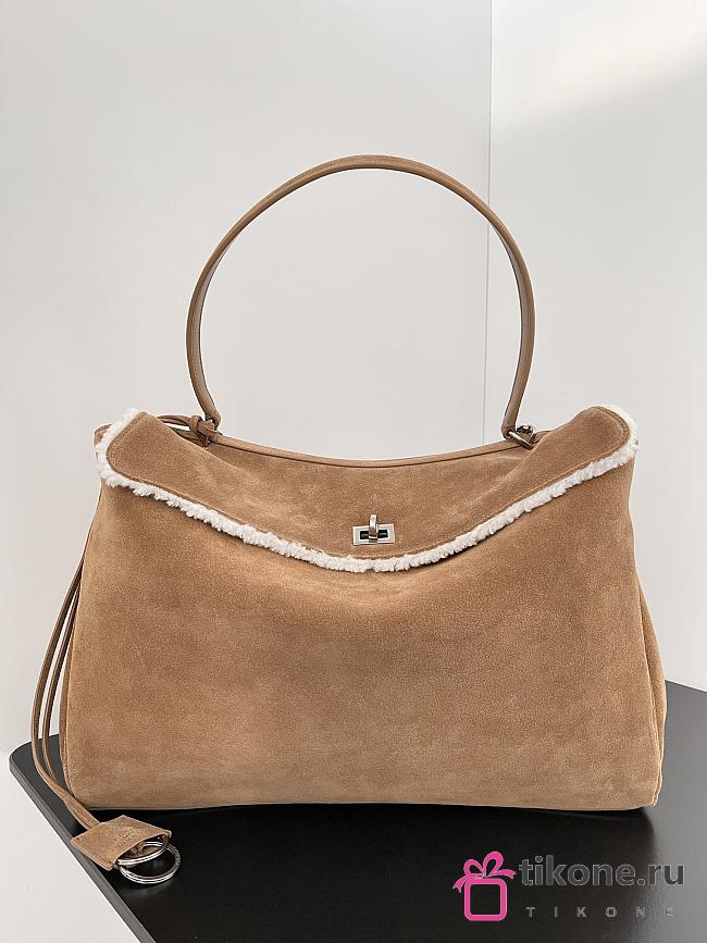 Balenciaga Rodeo Large Handbag in Suede Brown Gold Hardware - 40x30x13cm - 1