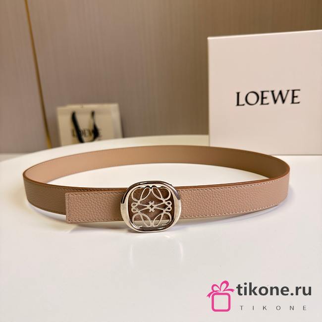 Loewe Anagram Reversible Leather Belt 2.8cm Beige Silver - 1