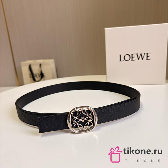 Loewe Anagram Reversible Leather Belt 2.8cm Black Silver - 1