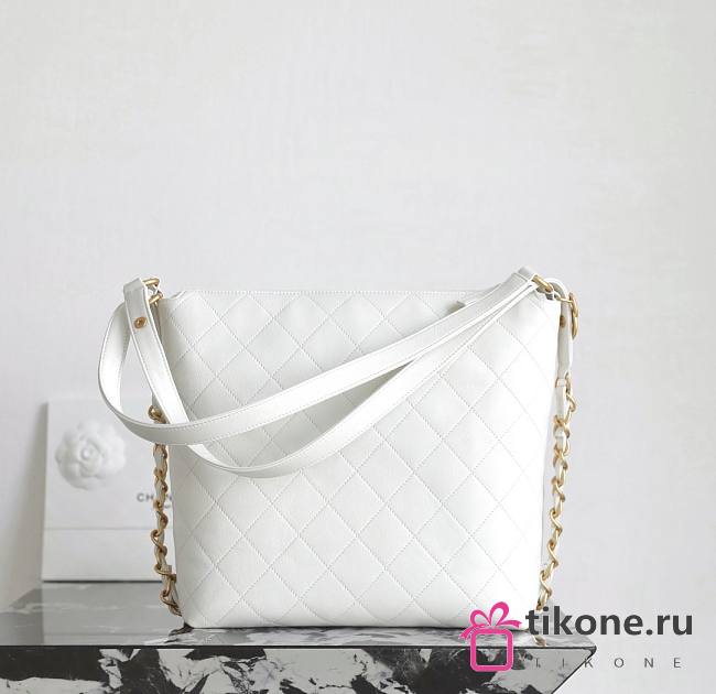 Chanel Large Backpack Calfskin Gold Tone Metal White - 33.5x28x10.5cm - 1